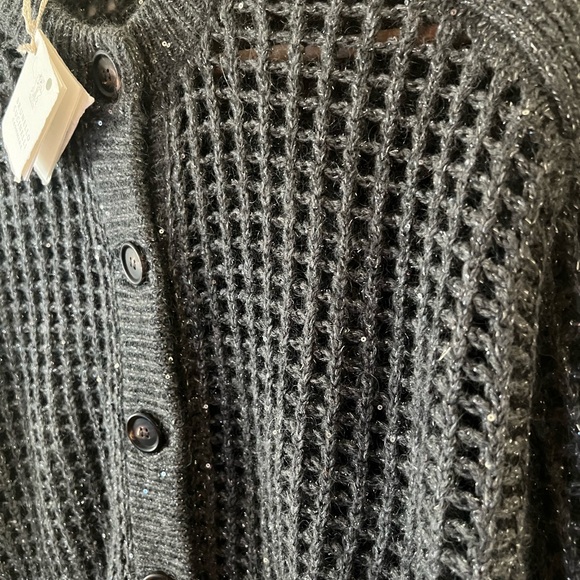 Women’s Brunello Cucinelli NEW Sequin Crochet Cardigan Gray Cashmere Blend Sz S - Picture 2 of 13